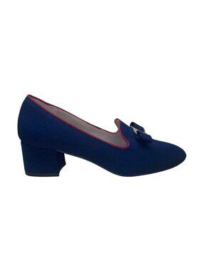 Charter Club Women’s Navy & Red Bow Detail Slip-On Block Heel Loafers Size 8M